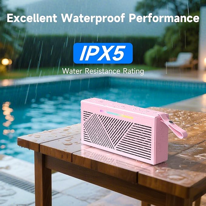 Bluetooth Speaker Wireless Portable IPX5 Waterproof for Home Party Outdoor Beach, Pink
