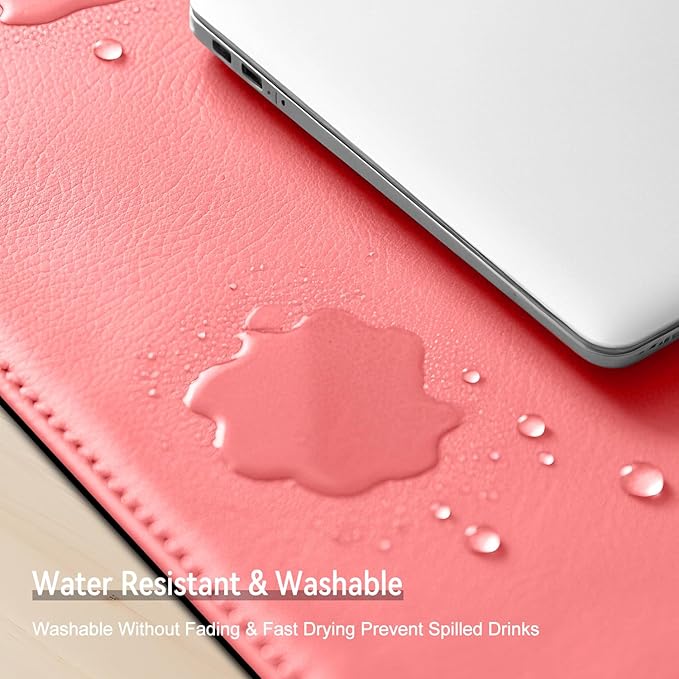 Dual Sided Leather Desk Mat - Waterproof Desk Pad - Ideal for Large Mouse Pad and Desk Mats on Top of Desks (Pink, 33"*13")