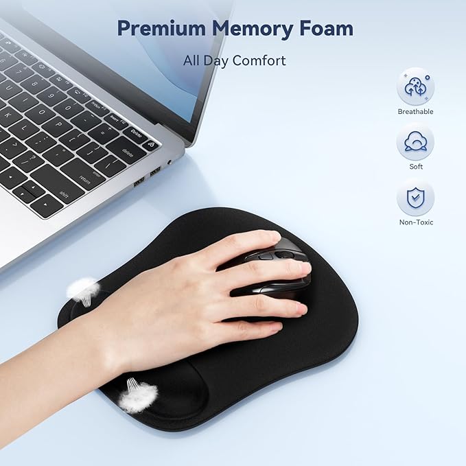 TECKNET 3 Pack Mouse Pad with Wrist Rest, Ergonomic Gaming Mouse Pad Pain Relief, Portable Comfortable Mousepad for Computer, Laptop, Office, Home Non-Slip Base, Waterproof Surface - Black