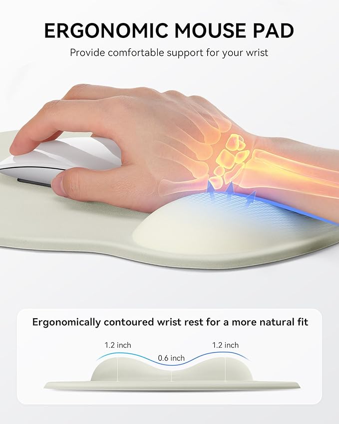 Laborio Mouse Pad with Wrist Rest, Ergonomic Mouse Pads for Desk, Office Non-Slip Mousepad with Gel Wrist Support(Light Green, 10.6''L x 9''W)