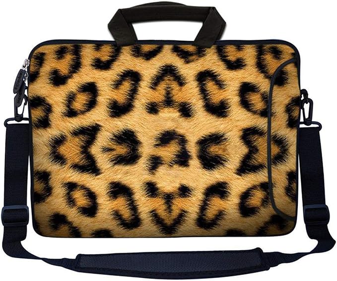 LSS 17-17.3" Laptop Sleeve Bag Compatible with Acer, Asus, Dell, HP, Sony, MacBook and More | Carrying Case Pouch w/Handle & Adjustable Shoulder Strap,Leopard Print
