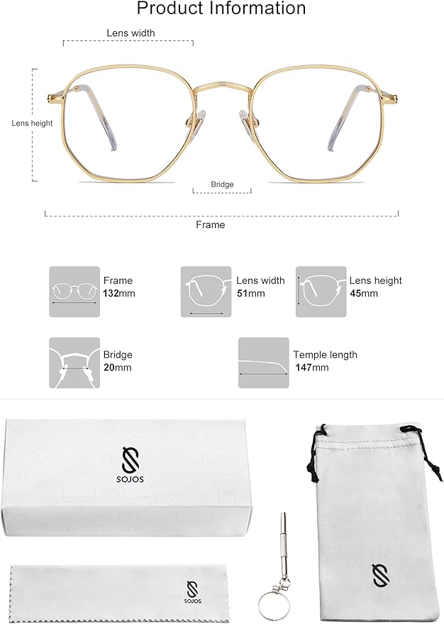 SOJOS Small Blue Light Blocking Glasses Hexagonal Eyeglasses Frame Anti Blue Ray Glasses One and Only SJ5036