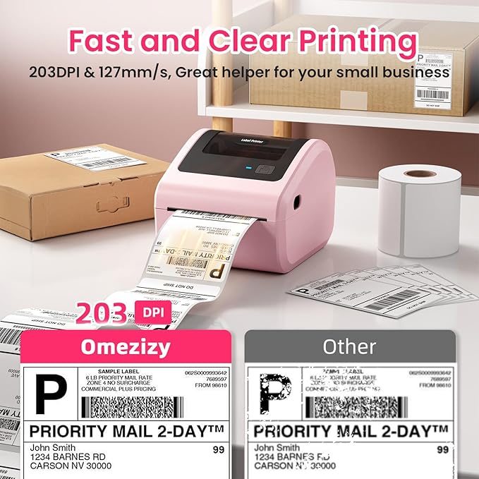 Bluetooth Shipping Label Printer with 3 Roll Labels, D450BT Pink Thermal Label Printer 4x6 for Small Business, Thermal Printers Come with 750PCS 4x6‬ White Labels (250 Labels/Roll)