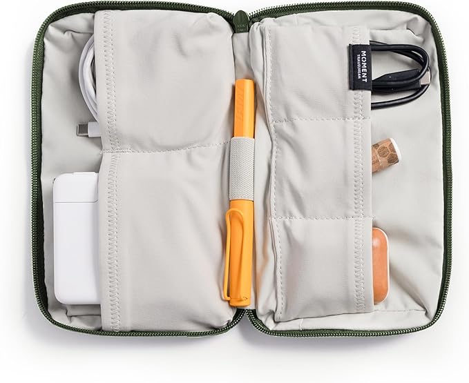 Moment Everything Tech Organizer – Water-Resistant Travel Pouch for Cables, Chargers & Accessories | Regular & Mini Sizes (Olive, Mini)