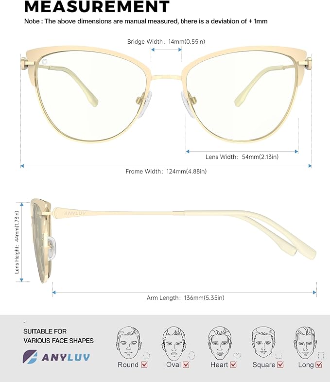 ANYLUV Blue Light Glasses for Woman Men, Womens Blue Light Blocking Glasses Computer Glasses Anti Eyestrain