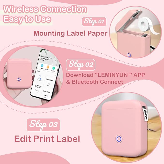 Portable Label Maker Machine with 180PCS Tape - 300DPI Thermal Bluetooth Printer for Home, Office, School Organization & Sticker Making, P11 New Version(Pink)