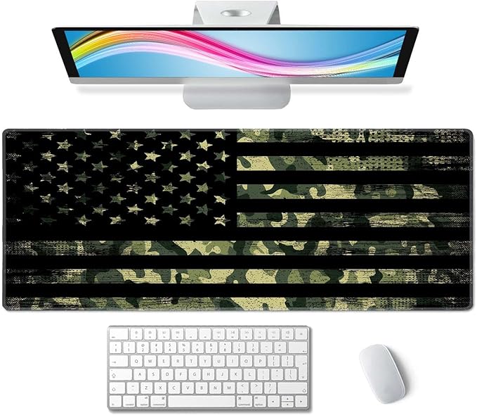 Large Mouse Pad, Desk Mat, Gaming Mouse Pad, XL Mouse Pad for Desk, Desk Pad for Keyboard Mice, Desk Matt for Desktop, Extended Long Mousepad Thin, 31.5 x 11.8 Inch American Flag with Camouflage