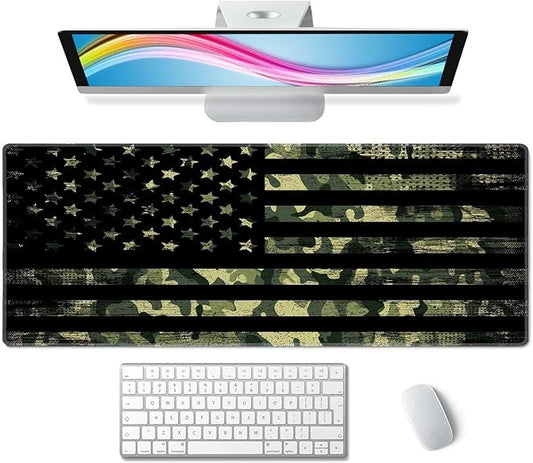 Large Mouse Pad, Desk Mat, Gaming Mouse Pad, XL Mouse Pad for Desk, Desk Pad for Keyboard Mice, Desk Matt for Desktop, Extended Long Mousepad Thin, 31.5 x 11.8 Inch American Flag with Camouflage