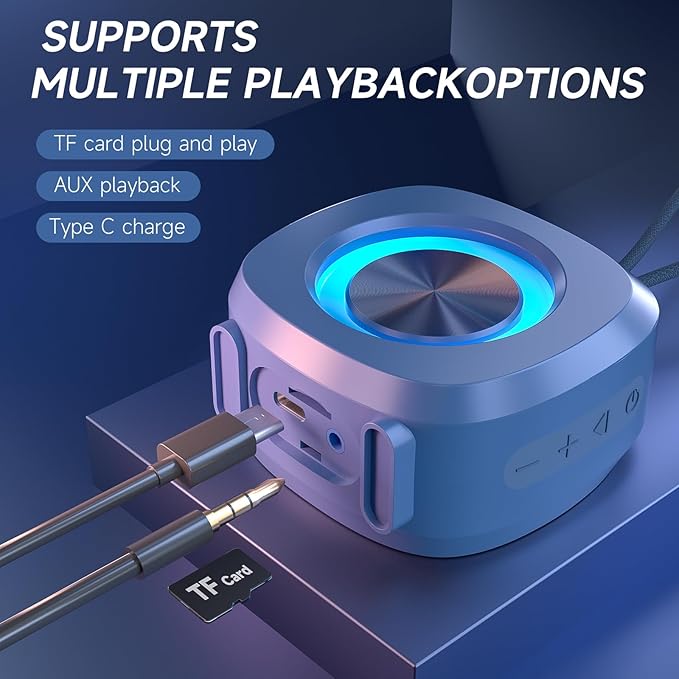 Speaker, Small Portable Bluetooth Wireless IPX5 Waterproof Shower Speaker,Loud Stereo Sound Deep Bass,Dual Pairing, RGB Lights,Long Playtime for Outdoor Party, Great Gift,1PC (Blue)