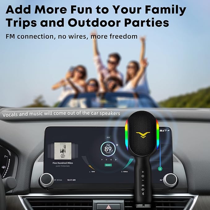 Wireless Bluetooth Karaoke Microphone, 5-in-1 Portable Handheld Mic Speaker with Dynamic RGB Lights, Mini Karaoke Machine for Car Travel Home Party, Music Recording, Duet Singing, Gift for Kids Adults