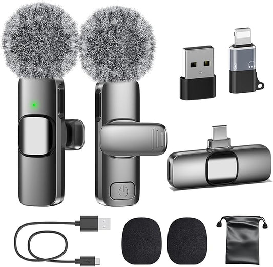 PoP voice USB C Mini Microphone for iPhone 16/15/14/Android, Wireless Lavalier Microphone with Noise Reduction, Lapel Lav Mic for Vlog YouTube TikTok Recording, 12H, 65ft