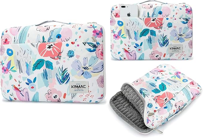 Kinmac 360 Degree Protective Laptop Sleeve Case Bag with Handle for MacBook Air 15 inch and 15 inch-15.6 inch HP Lenovo Dell ASUS Acer Notebook Computer (Flower)