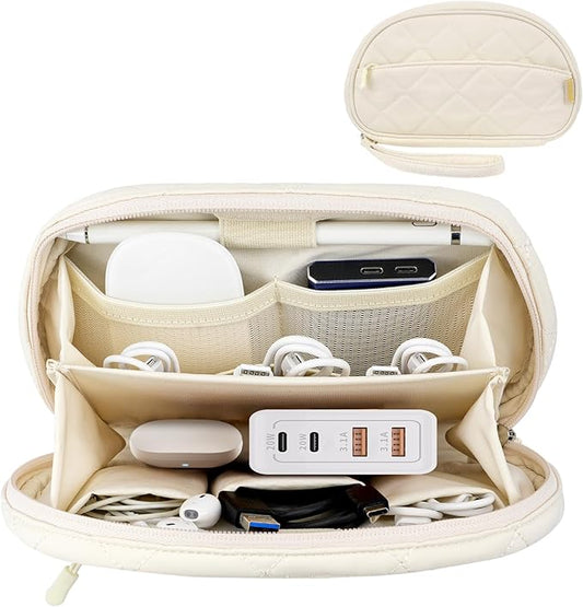 Dadanism Cord Organizer Travel Cable Bag, Electronics Organizer Travel Case, Tech Electronic Bag Tech Pouch Accessories Storage for Essentials, Cord, Charger, Cables, USB Flash Drive, Beige