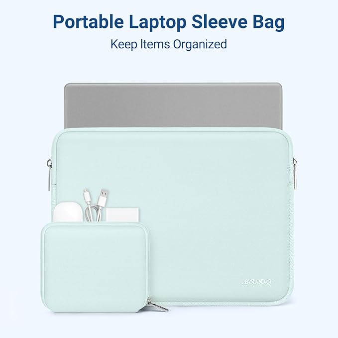 MOSISO Laptop Case 13.3 inch, 13-13.3 inch Laptop Sleeve Bag Compatible with MacBook Air/Pro 13/Pro 14 M5 M4 M3 M2 M1, HP Dell ASUS Lenovo, Neoprene Computer Sleeve Bag with Small Case, Ice Green