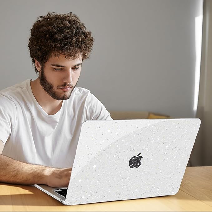 B BELK Compatible with MacBook Air 13 inch Case M5 2026-2022 M4 M3 M2 A3449 A3240 A3113 A2681, Glitter Plastic Hard Shell+Keyboard Cover+Screen Protector for MacBook Air 13.6 inch Case, Sparkly Clear