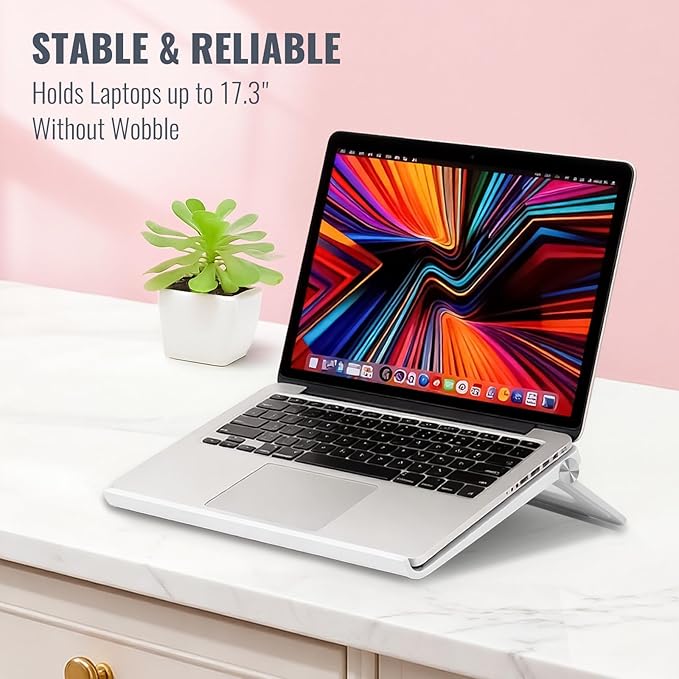 White Laptop Stand for Desk - Adjustable Foldable Laptop Riser, Fun White Elephant for Women Coworkers, Ventilated & Sturdy with Anti-Slip Pads for MacBook, Home, Office