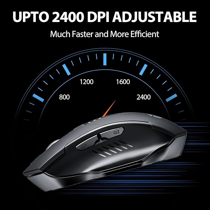 INPHIC Wireless Mouse Rechargeable, [Battery Level Visible], Silent Click USB 2.4G Cordless Mouse for Laptop PC Computer Tablets, 6 Buttons, 2400DPI 4 Adjustment Levels, Black
