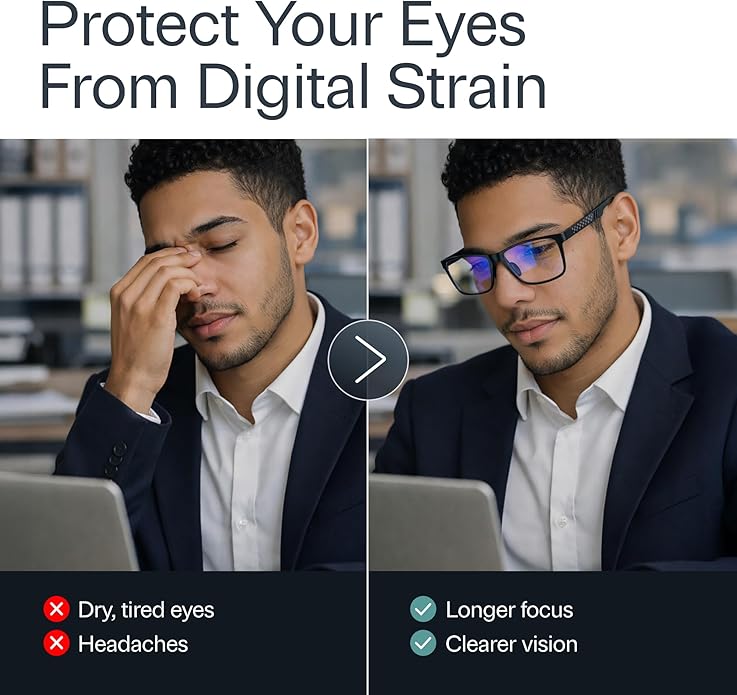 IBOANN Blue Light Glasses for Men - Lightweight Al-Mg Metal, Gaming Computer Blocking Glasses, Eye Protection Anti Eyestrain