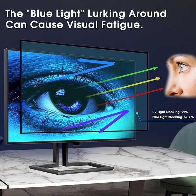 FILMEXT 2 Pack Removable 27 Inch Blue Light Screen Filter for Monitor 16:9 Frameless Monitor -Bubble Free High Clarity- Eye Protection Blue Light UV Blocking Protector for Thin Bezel Computer Monitor