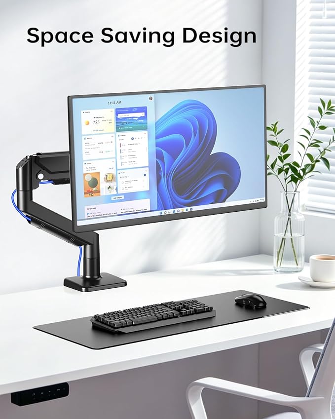 Single Monitor Stand for 13 to 32 inch Screens, Gas Spring Monitor Arm with Swivel, Tilt, Rotation, Height Adjustable, Desk Mount with C-Clamp and Grommet Base, Holds 4.4 to 19.8lbs Screen, Black