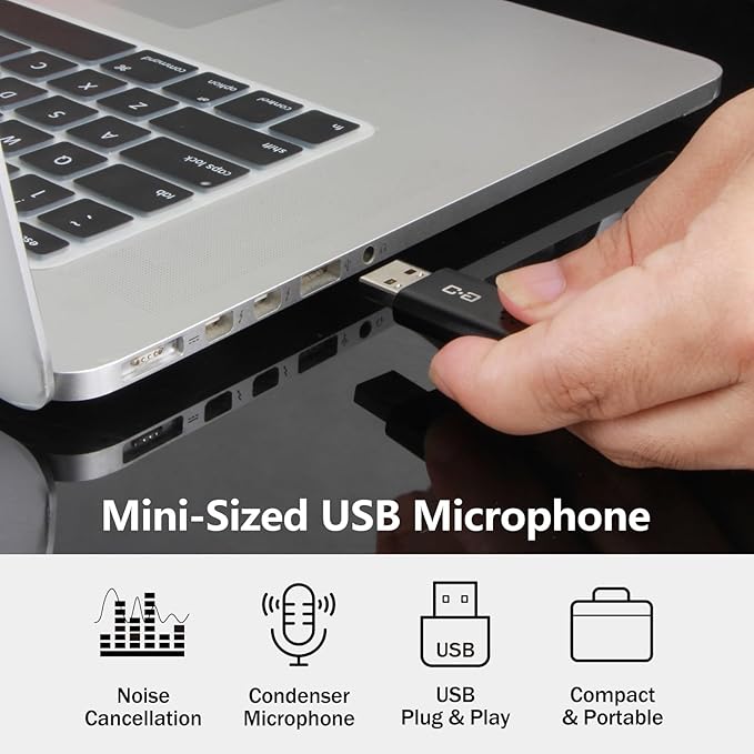 USB Microphone for Laptop and Desktop Computer, High Sensitivity for Clear Call, Plug-and-Play, High Gain, Cordless Mini-Sized Portable, Ideal for Work & Study