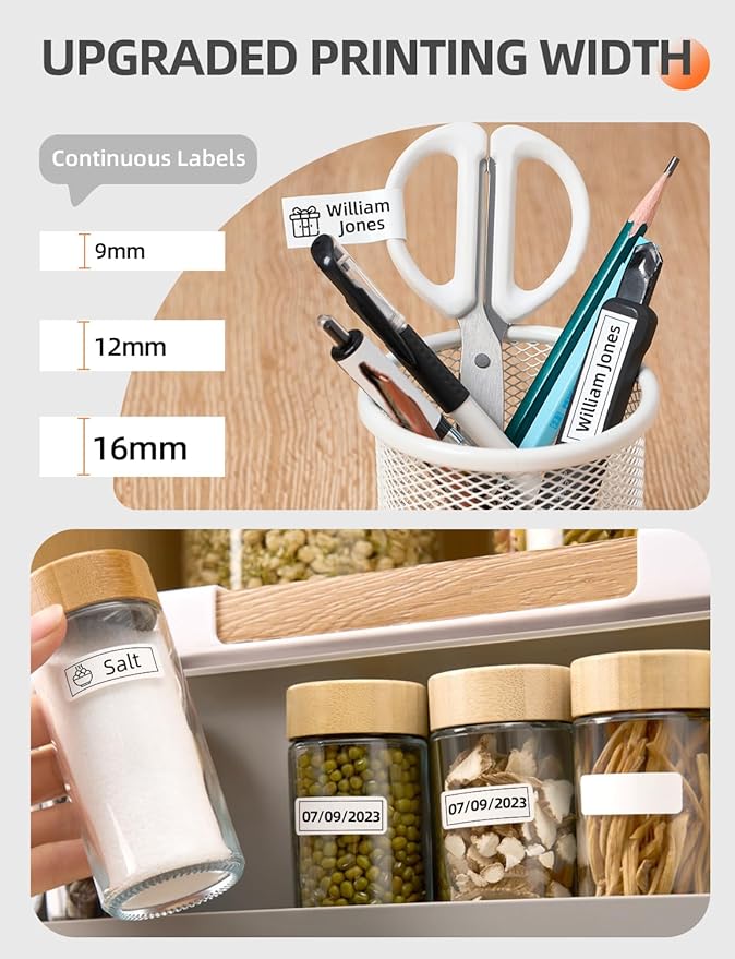 Makeid E1 Portable Label Maker - Bluetooth Compatible Thermal Printer - QWERTY Keyboard, 4.42" LCD Screen - Prints 9mm, 12mm, 16mm Clear Waterproof Sticker Labels - Includes USB Cable