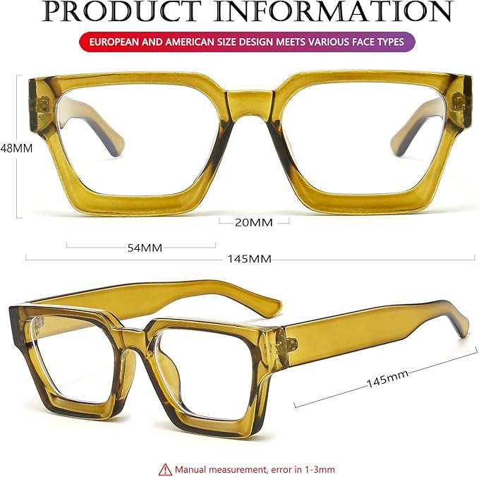 AIEYEZO Square Thick Frame Glasses for Women Men Fashion Blue Light Glasses Trendy Chic Computer Eyeglasses