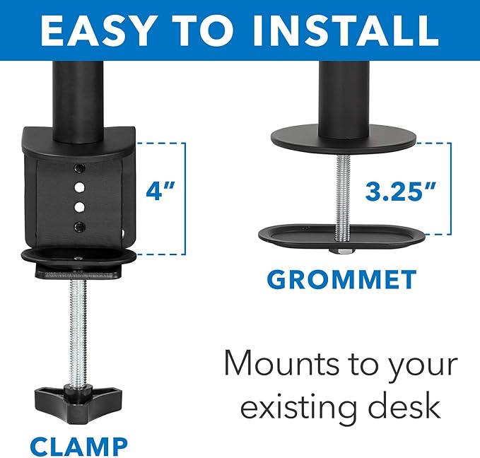 Mount-It! Dual Monitor Mount | Double Monitor Desk Stand | Two Heavy Duty Full Motion Adjustable Arms Fit 2 Computer Screens 17 19 20 21 22 24 27 Inch | VESA 75 100 | C-Clamp and Grommet Base