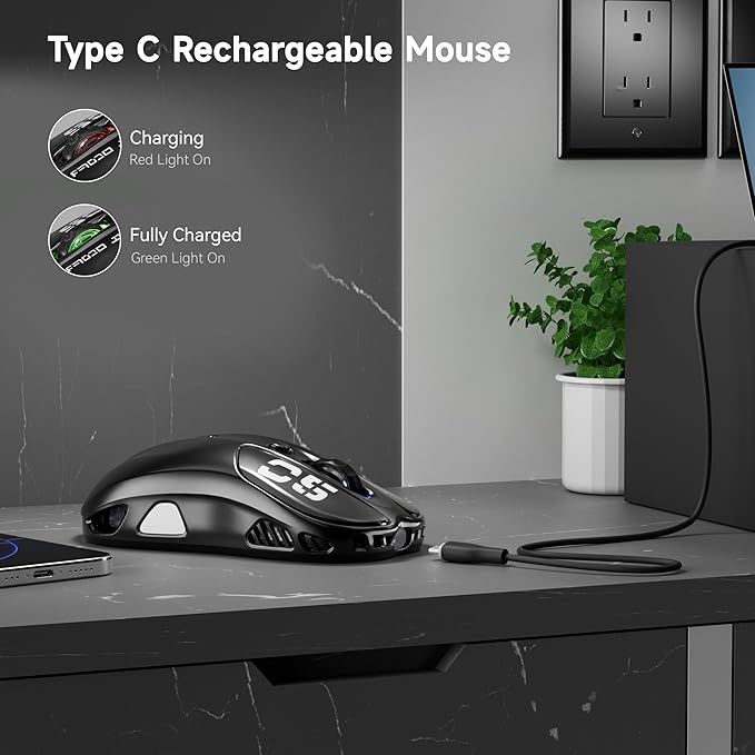 Uciefy Wireless Bluetooth Mouse, Dual Mode (BT5.1&2.4GHz) Rechargeable LED Wireless Mouse, Computer Mice for Laptop/PC/Mac -Black