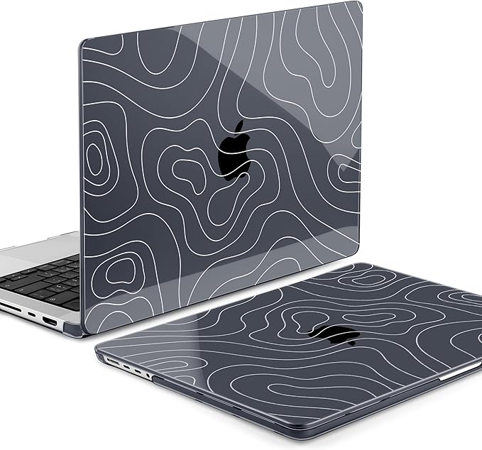 Batianda Case for New MacBook Pro 14 Inch M5 (2025 2026) & 2024 2023 Release [Model A3434 / A3112] - Ultra Slim 1.2mm Glossy Hard Shell Protective Skin Keyboard Cover 4-in-1 Bundle, Topography