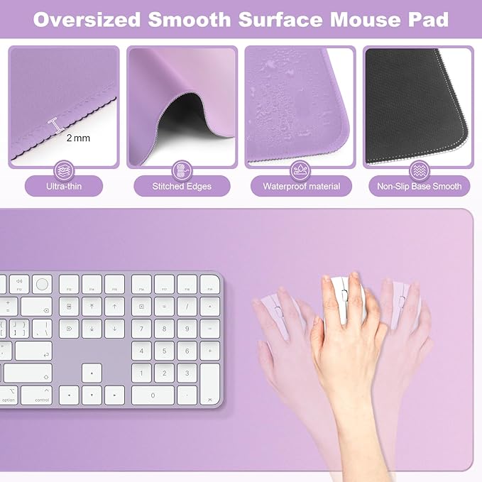 4-in-1 Large Gaming Mouse Pad, Keyboard Wrist Rest Pad & Wrist Support Mousepad Set, Extended Desk Pad Waterproof Desk Mat for Home Office Decor Study Game 35.4×15.7 Inches I Purple Pink Lavender