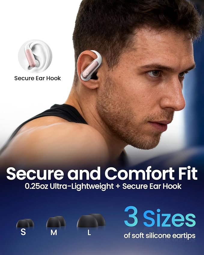 LEEMC Wireless Earbuds, Bluetooth Headphones 6.0, Ear Buds with Touch Screen, ANC ENC Noise Cancelling, 40H Bass Stereo Sound Over-Ear Earphones for iOS, Android, Sports, Workout, Rosegold