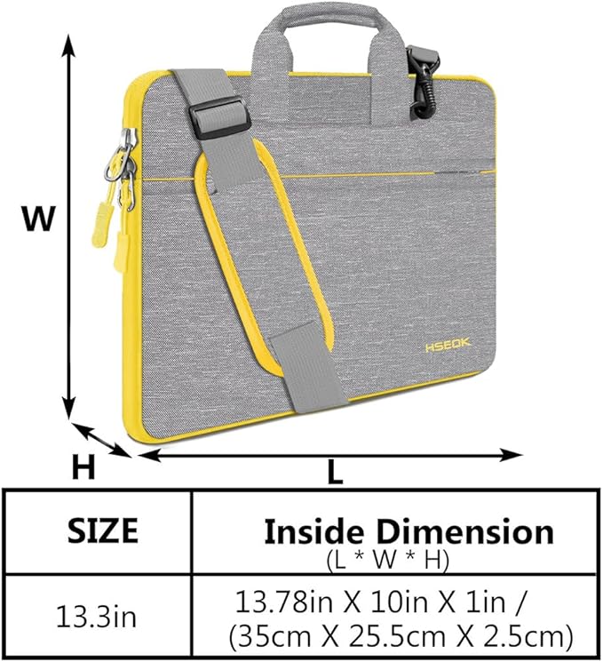 Hseok Laptop Shoulder Bag 13 13.3 14 Inch Case Compatible with MacBook Pro/Neo 14" M5/M4/M3/M2/M1,Mac Air/pro/Neo 13" and Most 13 13.3 14 Notebooks,Spill-Resistant Briefcase,LT Gray & LT Yellow