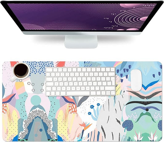 Desk Mat Large Protector Pad 27.5" ×13.8", Non-Slip PU Leather Desk Blotter, Waterproof Mouse Pad for Office Home Flowery