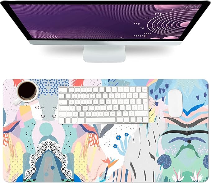Desk Mat Large Protector Pad 23.6" ×11.8", Non-Slip PU Leather Desk Blotter, Waterproof Mouse Pad for Office Home Flowery