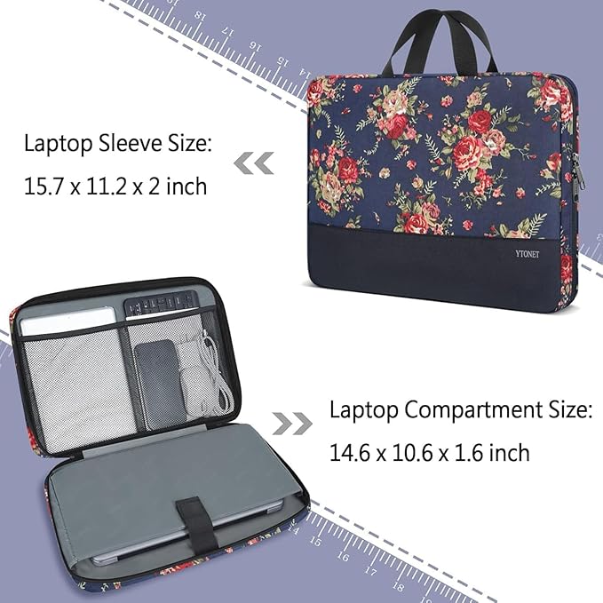 Ytonet Laptop Sleeve Case 15.6 inch Protective Laptop Cover with Handle TSA Water Resistant Computer Carrying Case Compatible with HP, Dell, Lenovo, Asus Notebook, Gift for Women, Rose Pattern | with Handle, TSA, Water Resistant, Gift for Women, Rose P...