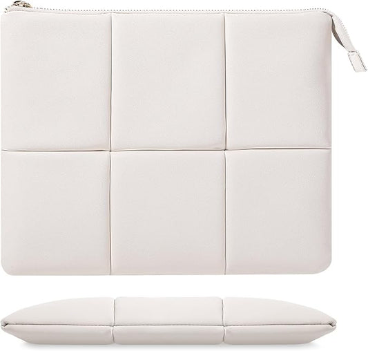 MoKo 9-11 Inch Puffy Tablet Sleeve Bag Fit with New 11-inch iPad Pro M4/iPad Air M2, iPad 10th Gen 10.9, iPad Pro 11, iPad Air 4/5th Gen 10.9, Built-in Elastic Band, PU Leather Carrying Case, White