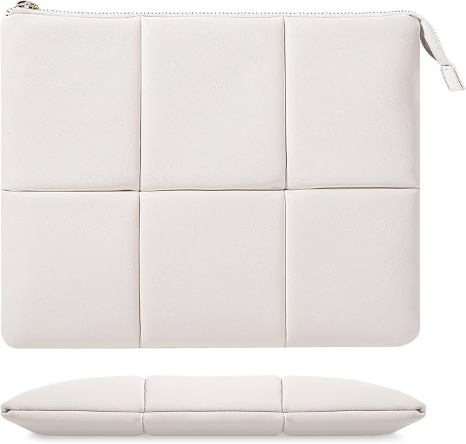 MoKo 13.3-14 Inch PU Leather Laptop Sleeve Fit with New Mac Neo 13", Mac Air 13'' M5 2026, Mac Pro 14'' M5, Mac Pro 13" M2/M1, Built-in Elastic Band, Laptop Carrying Case, White