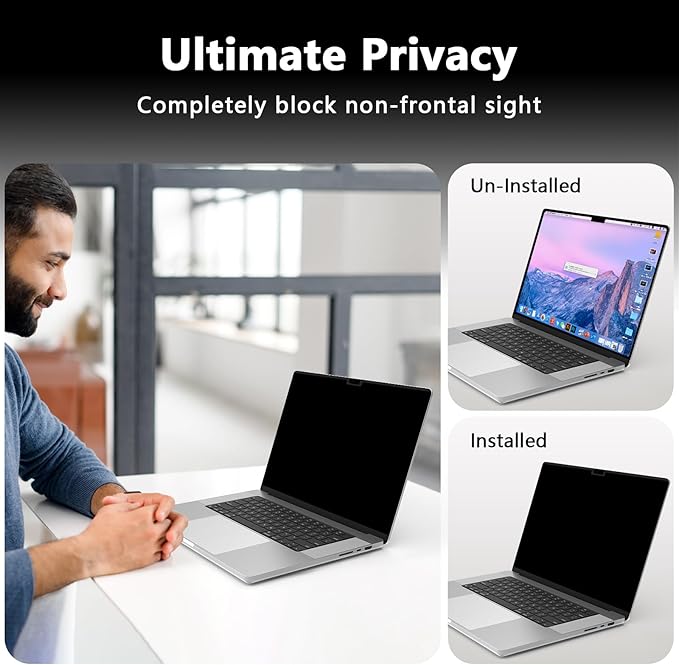 Magnetic Macbook Pro 14 Inch Privacy Screen(2021-2025, M1, M2, M3, M4, M5), Removable Anti Glare Blue Light Macbook Pro Screen Protector, 360° Anti Spy and Easy Install Shield