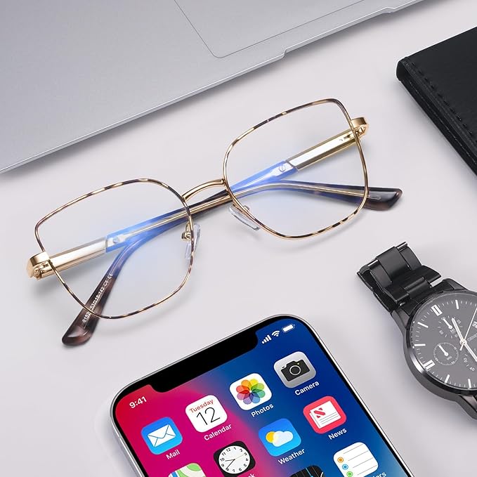 Dollger Square Blue Light Blocking Glasses for Women Trendy Oversized Computer Gaming Eyeglasses Cat Eye Metal Frame bluelight glasses(tortoise)