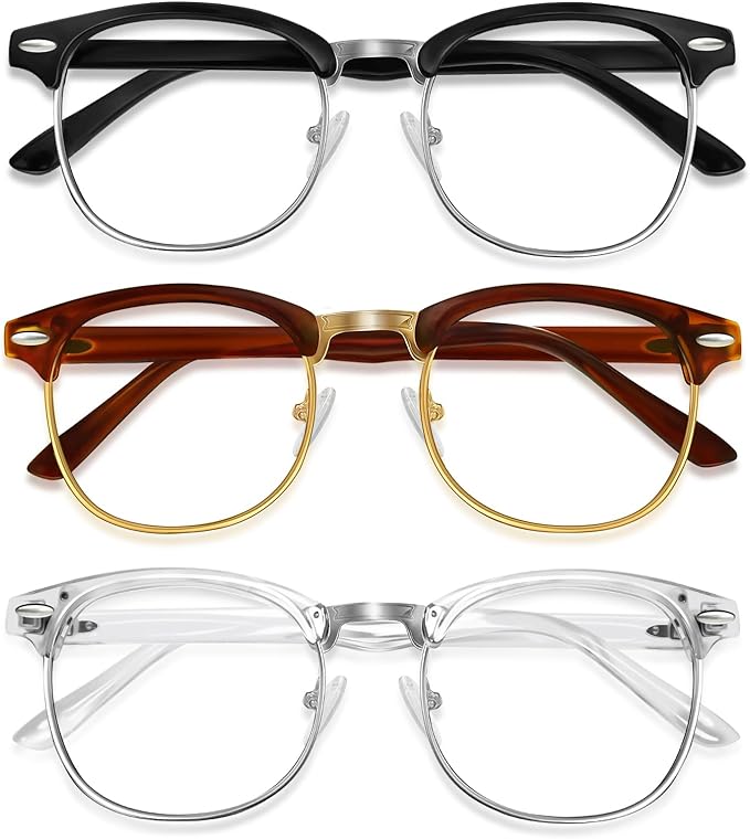 Blue Light Glasses Men and Woman, 99% Blue Light Blocking Glasses for Computer Gaming TV Phone Screen Half Frame