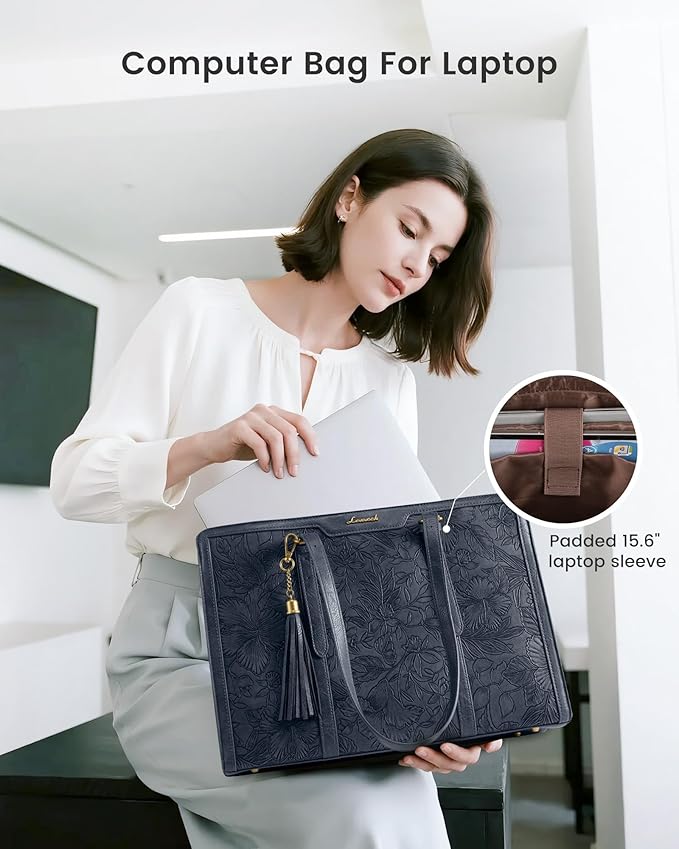LOVEVOOK Laptop Bag for Women Vintage Leather Work Tote 15.6 inch Large Capacity Computer bag with Clutch Purse for Office, Travel, Casual