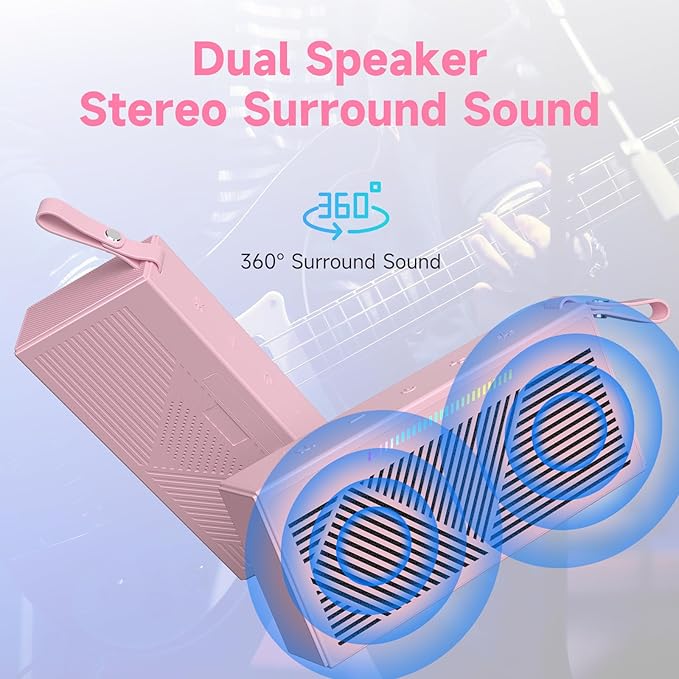 Bluetooth Speaker Wireless Portable IPX5 Waterproof for Home Party Outdoor Beach, Pink