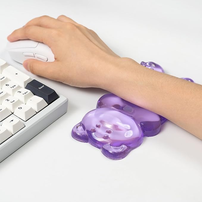 Ergonomic Silicone Gel Mouse Wrist Rest –Purple Clear Cute Bear Mouse Wrist Rest, Comfort & Support for Typing and Gaming