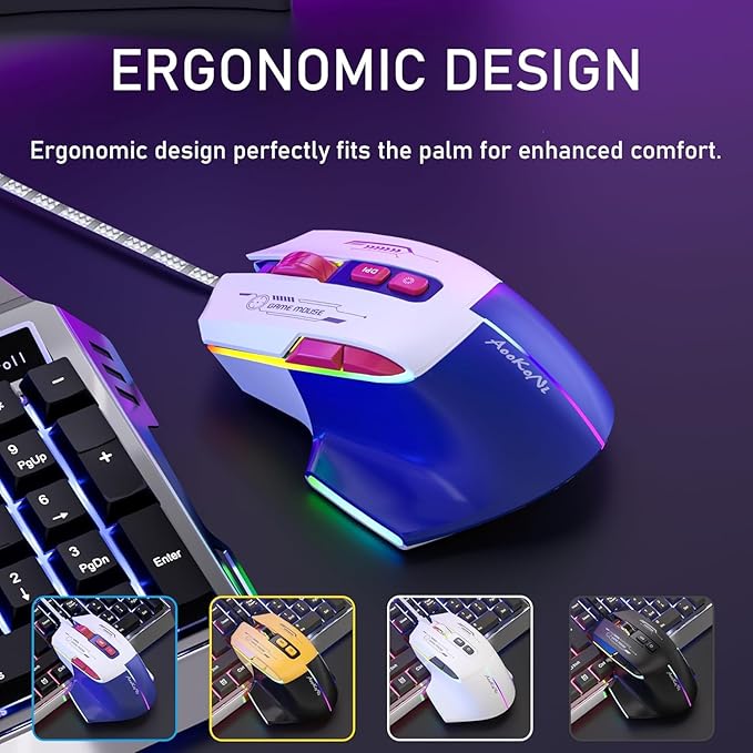 Wired Gaming Mouse, Gaming Mouse with RGB Backlit, 7200DPI Adjustable, PC Gaming Mice with 7 rogrammable Macro Buttonsg, Ergonomic Mouse Gamer for PC, Desktop, Mac???Laptop, Chromebook. (Blue)