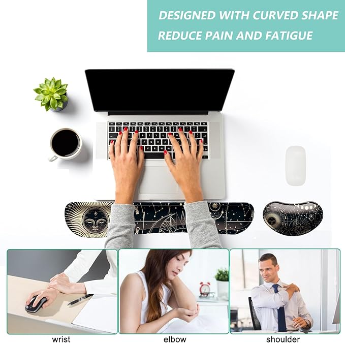 Keyboard Wrist Rest Mouse Wrist Support Set, Memory Foam Wrist Rest Pad for Computer Laptop Keyboard Mouse, Ergonomic Wrist Cushion Support for Typing Pain Relief, Gaming Home Office, Moon Phase