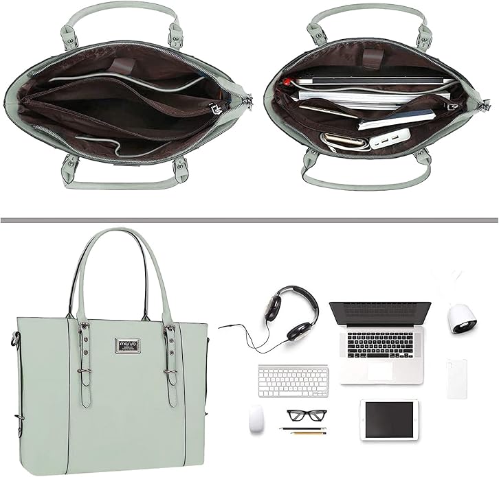 MOSISO Laptop Bag for Women, Waterproof Vintage PU Leather Briefcase Shoulder Computer Laptop Tote Bag for Office Work