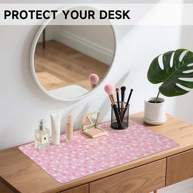 AUPET Leather Desk Pad Blotter Mat, Large Mouse Pad, Non-Slip Waterproof Desk Writing Pad Protector, Desk Decor for Office，Home，Gaming (Sweet Pink Starry, 35.4X15.7 inch)