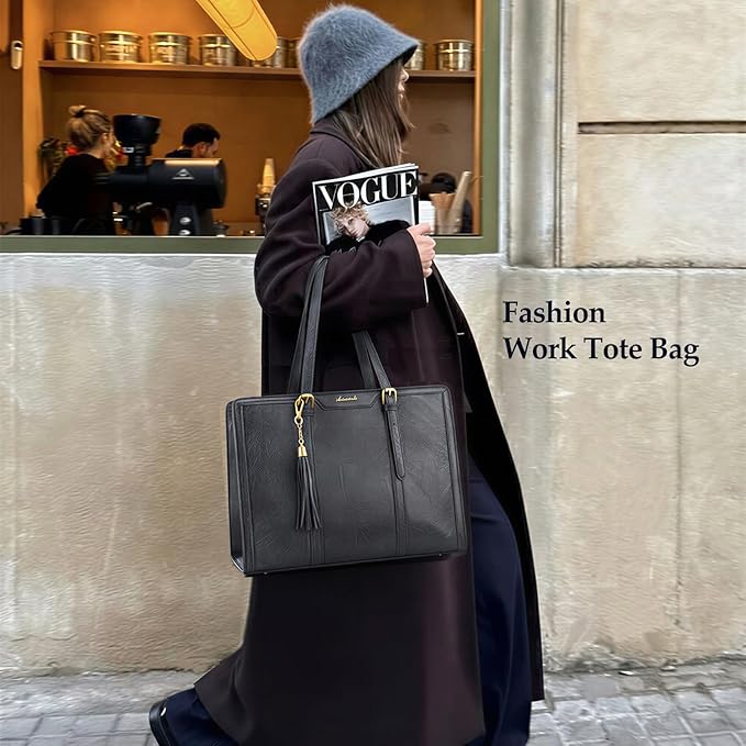 LOVEVOOK Laptop Bag for Women Vintage Leather Work Tote 15.6 inch Large Capacity Computer bag with Clutch Purse for Office, Travel, Casual