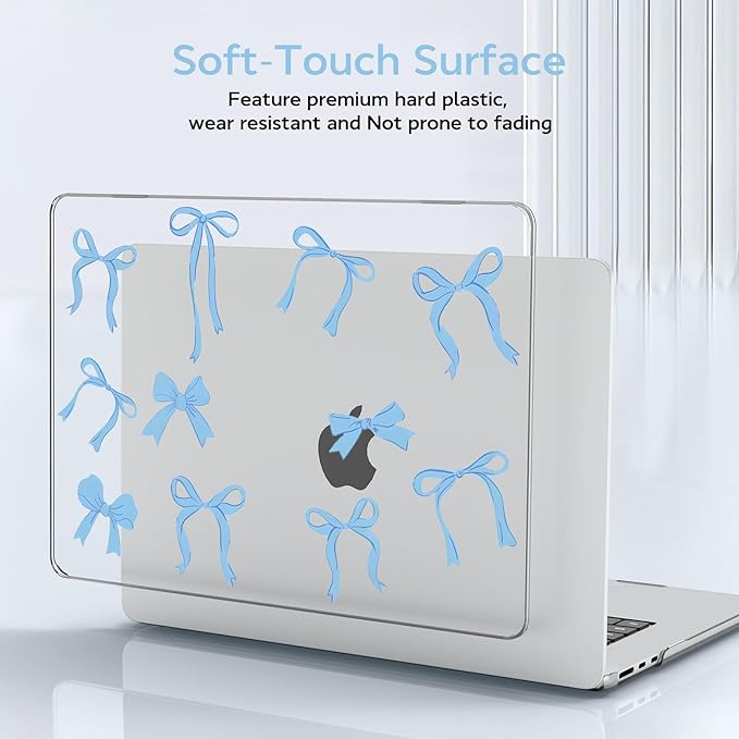 B BELK Compatible with MacBook Air 13 inch Case M5 2026 2025 2024-2022 M4 M3 M2 A3449 A3240 A3113 A2681, Plastic Hard Shell+Keyboard Cover+Screen Protector for MacBook Air 13.6 inch Case, Blue Bow